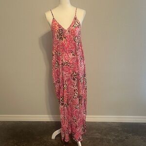 Vibrant Pink Patterned Maxi Dress/loungewear